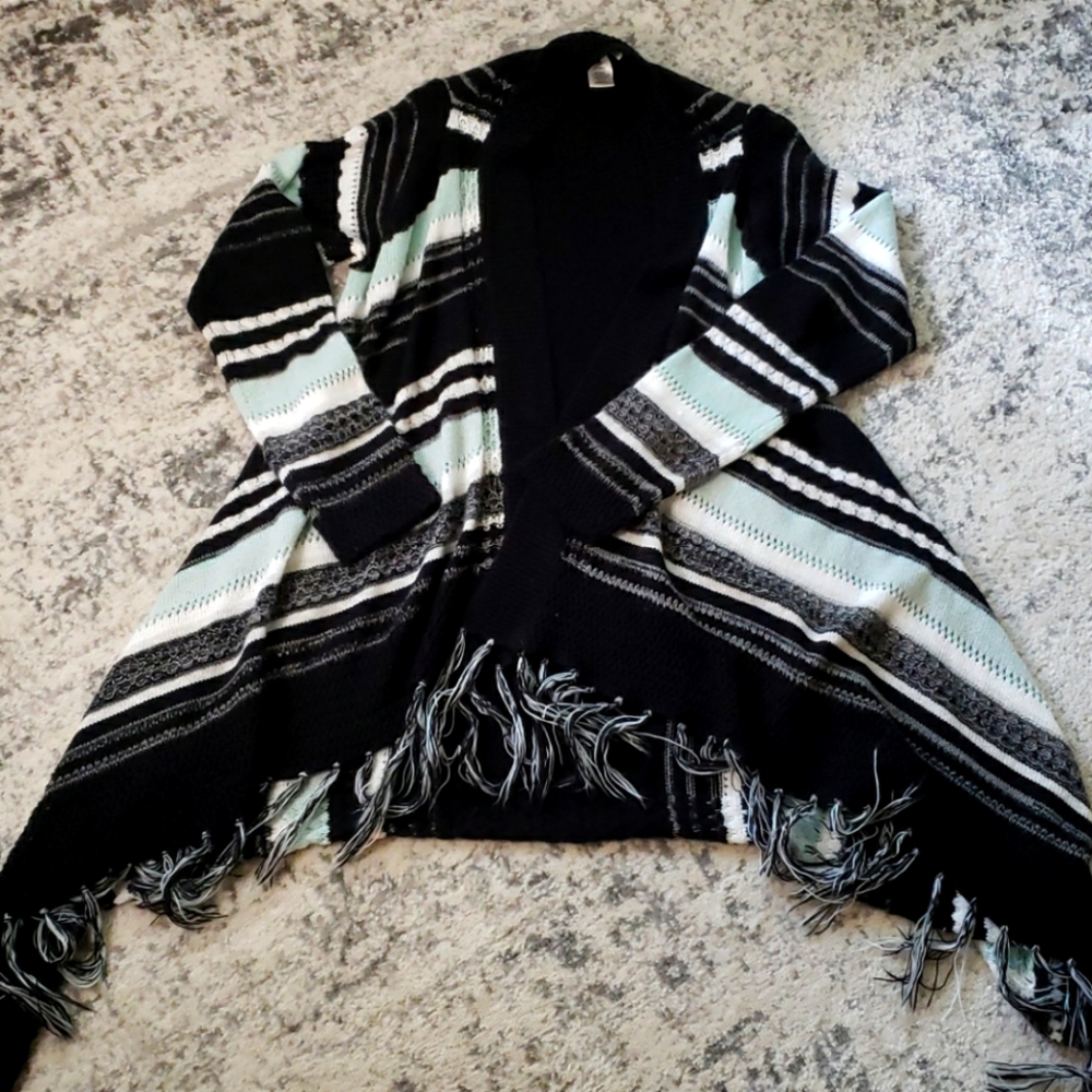 Mint, black and white cardigan